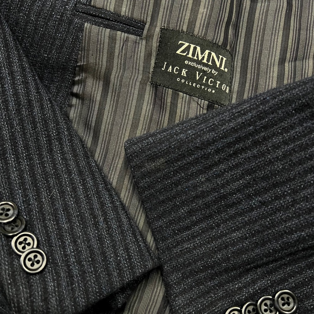 Jack Victor Zimni Wool Cashmere Textured Pinstripe Blazer Blue Sport Coat 54R